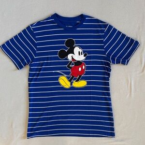 Disney Mickey Mouse Graphic Royal & White Striped Tee Adult Size M